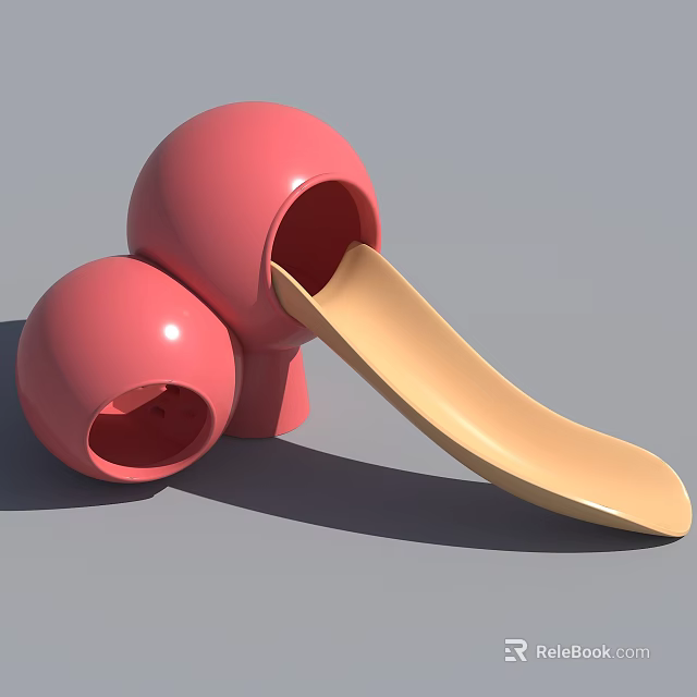 Red Spherical Playground Structure With Beige Slide And Openings For Children 3d model