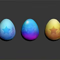 Colorful Easter Eggs With Star Leaf Patterns On Black Reflective Surface