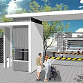 Modern Entrance Gate Design With Pedestrians Trees And Vehicle Access Structure