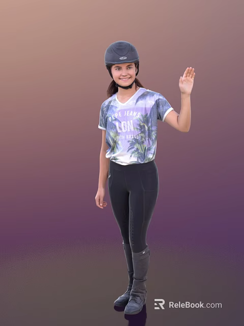 Woman Waving In Graphic Tshirt With The Love Of Walking And Black Leggings 3d model 