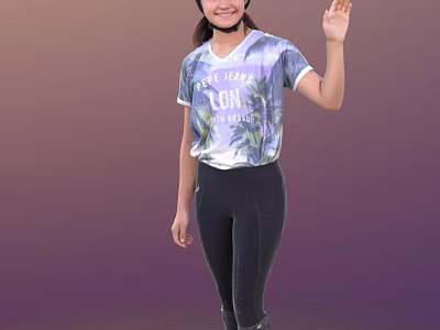 Woman Waving In Graphic Tshirt With The Love Of Walking And Black Leggings 3d model