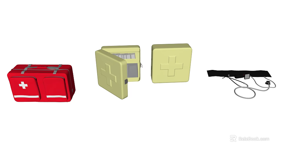 Essential Medical Devices With Red First Aid Kit Open Yellow Case And Cross Symbol 3d model 