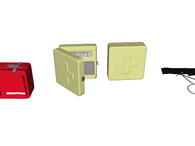Essential Medical Devices With Red First Aid Kit Open Yellow Case And Cross Symbol 3d model