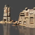 Ancient Weathered Stone Architectural Structures With Complex Tower And Hammock Features 3d model
