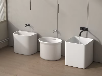 White Bathroom Accessories With Various Shapes And Wall Mounted Faucets For Modern Home Bathroom Use 3d model
