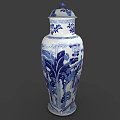 Blue and White Ceramic Vase with Traditional Floral Patterns and Decorative Lid