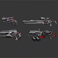 Futuristic Sci Fi Weapons Various Types With Silver Mechanical Design And Red Accents 3d model