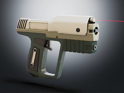 Futuristic Laser Weapon In White And Green With Grip And Barrel Design 3d model