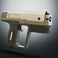 Futuristic Laser Weapon In White And Green With Grip And Barrel Design