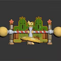 Colorful Playful Scene Components Featuring Cacti Red White Striped Barrier And Yellow Mushroom