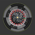 Household Roulette Wheel With Blue Black Red Numbered Slots And Golden Axis