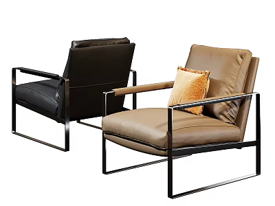 Two Black And Brown Leisure Chairs With Metal Frames And Yellow Cushion 3d model