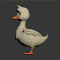 3D Model of a White Flying Duck with Orange Beak and Feet and Spread Wings