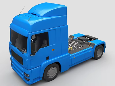 Blue Tractor Truck Cab With Exposed Chassis Structure And Wheel Details 3d model