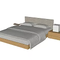 Modern Double Bed With Wooden Frame Gray Upholstered Headboard And Nightstand Lamp