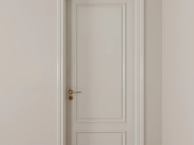 Modern Light Colored Hinged Door With Golden Handle And Panel Design 3d model
