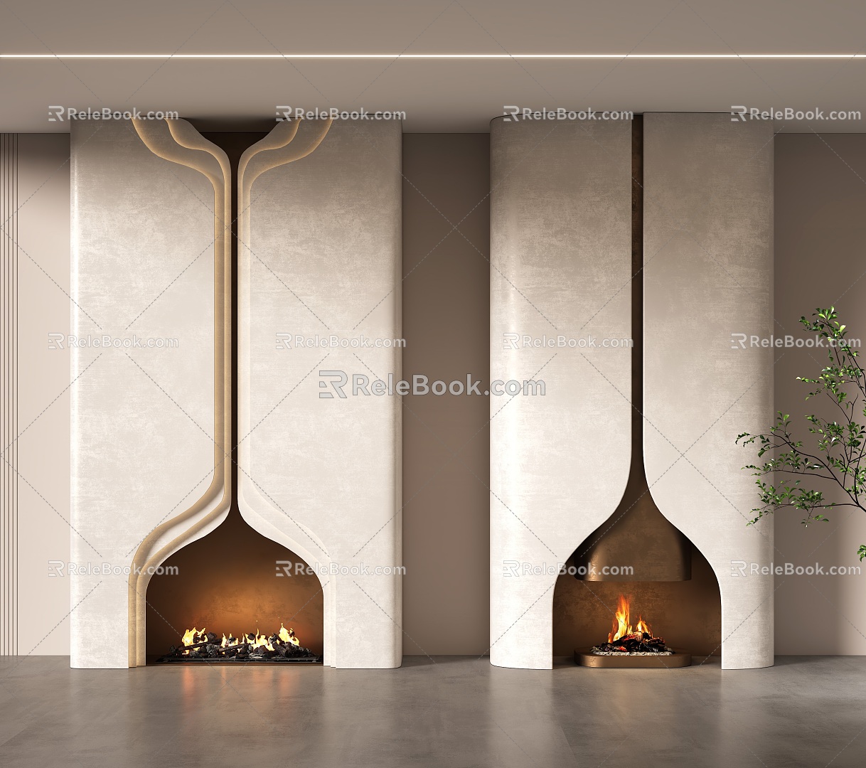 Modern Fireplace Background Wall Decorative Fireplace 3d model