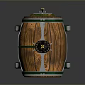 Wooden Barrel With Wooden Texture Green Metal Stands And Metal Bands
