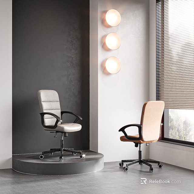 Stylish White And Beige Office Chairs With Armrests And Wheels In Modern Room 3d model 