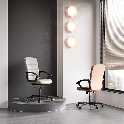 Stylish White And Beige Office Chairs With Armrests And Wheels In Modern Room 3d model