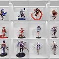 Various Anime Character Figurines Arranged On White Display Shelves Setup 3d model