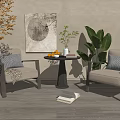 Modern Negotiation Table With Two Chairs Decorative Painting Green Plants Wooden Floor And Beige Wall