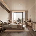 Modern Hotel Room Interior With Wooden Accents Large Window And Natural View