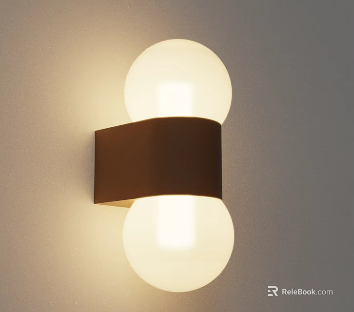 Modern Wall Lamp With Two Round Illuminated Bulbs And Dark Brown Band Mounted On Wall 3d model 