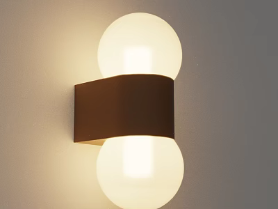 Modern Wall Lamp With Two Round Illuminated Bulbs And Dark Brown Band Mounted On Wall 3d model