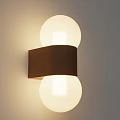 Modern Wall Lamp With Two Round Illuminated Bulbs And Dark Brown Band Mounted On Wall