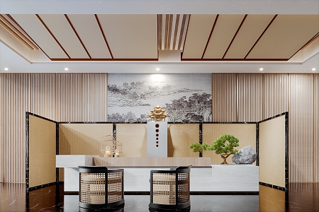 New Chinese Hall Simple Hotel Restaurant Hall 3d model