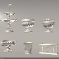 Classical White Vases With Ornate Carved Patterns And Various Shapes 3d model