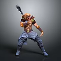 Legendary Warrior Character With Golden Hair Ornate Armor And Trident In Combat Stance