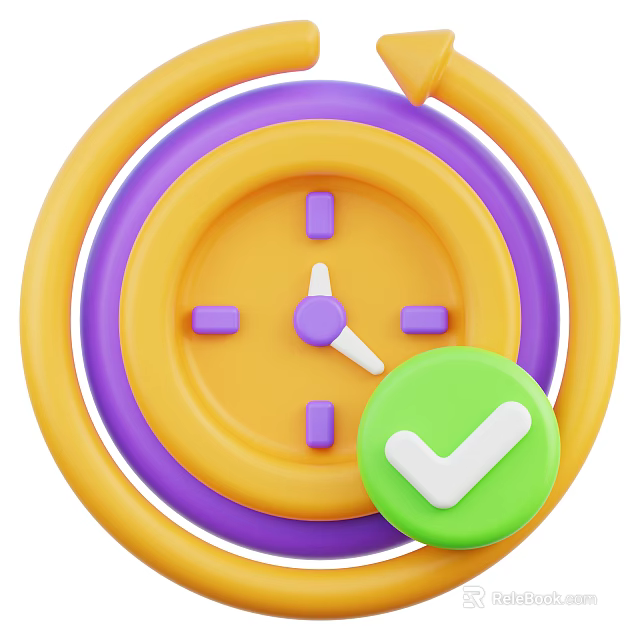 Smart Machine Featuring Circular Design Yellow Purple Rings Clock And Green Check Mark 3d model