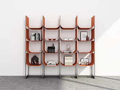 Modern Shelving Unit with Multiple Layers Holding Books Decorative Items and Ornaments 3d model
