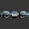 Two Futuristic Blue Streamlined Transport Units With Metallic Finish And Central Panel