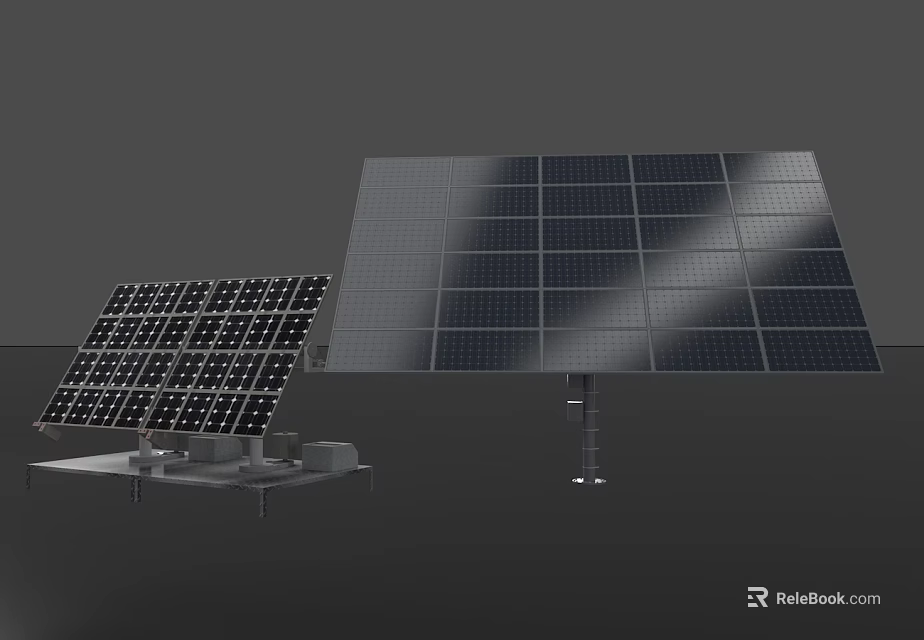 Industrial Solar Panel Equipment With Large And Small Panels On Metal Mounting Stands 3d model 