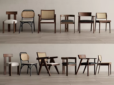 Stylish Dining Chairs With Various Designs And Materials For Home Interior 3d model