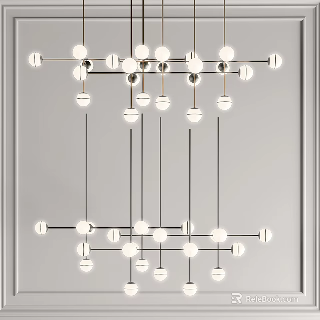 Modern Contemporary Chandelier With Multiple White Spherical Lights And Black Metal Frame Design 3d model 