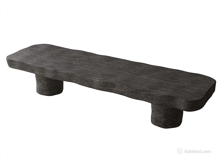 Minimalist Dark Wooden Long Stool With Cylindrical Legs And Smooth Surface Design 3d model 