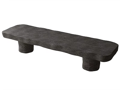 Minimalist Dark Wooden Long Stool With Cylindrical Legs And Smooth Surface Design 3d model