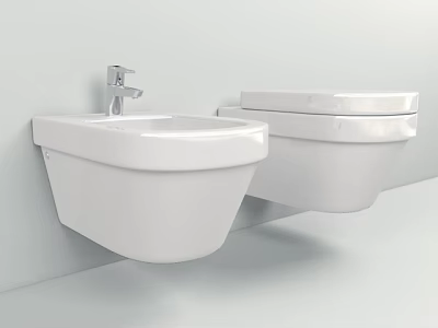 White Wall Mounted Toilet with Modern Wall Mounted Sink in Bathroom 3d model