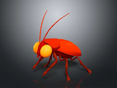 Red Cartoon Insect with Big Yellow Eyes 3D Render on Grey Background 3d model