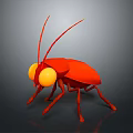 Red Cartoon Insect with Big Yellow Eyes 3D Render on Grey Background