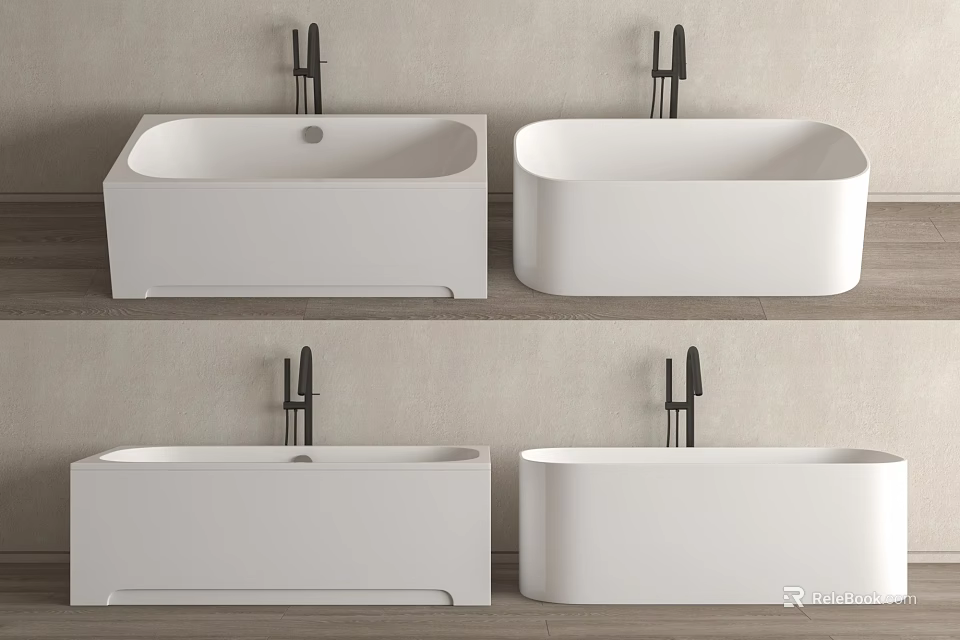 Modern White Freestanding Bathtub Design With Sleek Black Faucet In Bathroom 3d model 