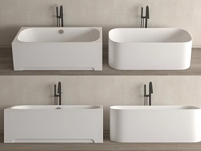 Modern White Freestanding Bathtub Design With Sleek Black Faucet In Bathroom 3d model