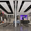 Modern Clothing Store Interior With Display Racks Sofa Digital Screen And Wooden Floor
