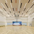Modern Basketball Gym Interior With Open Space Wooden Floor Ceiling Lights And Large Screen
