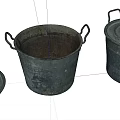 Rustic Industrial Equipment Vintage Metal Buckets with Lids and Worn Surface