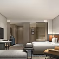 Modern Hotel Guest Room Interior With King Bed Flat Screen TV And Armchair